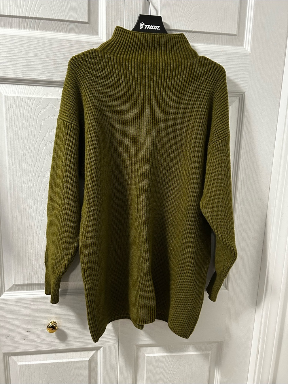 Relaxed Olive Mock Neck Ribbed Sweater
